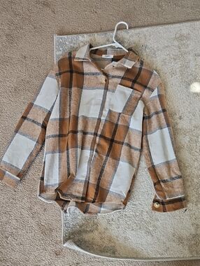 Womens Zeagoo Brown, White and Black Plaid Flannel Shirt